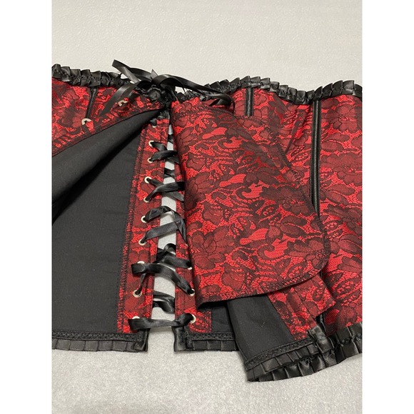 Red Black Floral Lace Boned Corset Top Gothic Steampunk Lace Up Back XL-2XL - Picture 10 of 12